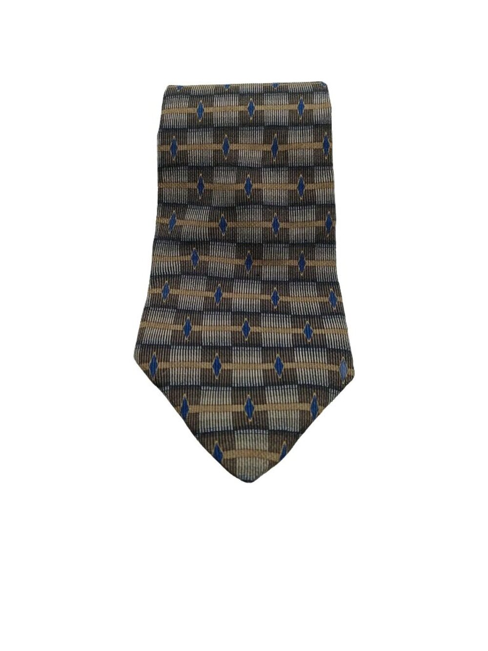 Magic Johnson 100% Silk Men's Neck Tie 3.5" W x 57" L Brown Blue Geometric